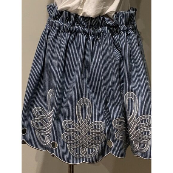 Free People INNIKA CHOO Mini Scalloped Railroad Stripe Blue Denim Skirt Size M 2 - Picture 9 of 11